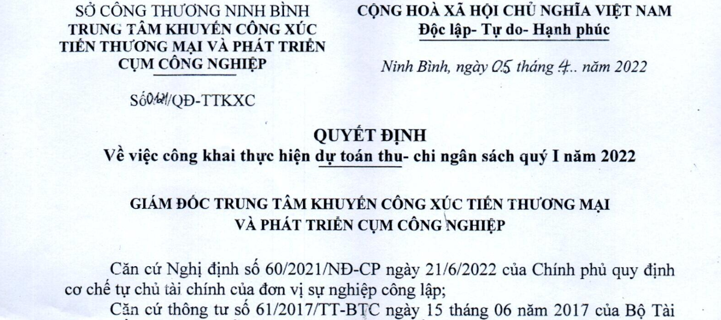 Công khai thực hiện dự toán thu- chi ngân sách quý I năm 2022