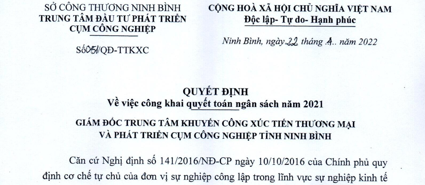 Công khai quyết toán ngân sách năm 2021