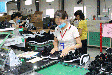 Sản xuất tại Công ty TNHH sản xuất giầy Chung Jye Ninh Bình - Cụm công nghiệp Khánh Nhạc, huyện Yên Khánh
