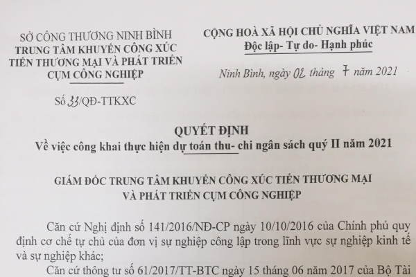 Công khai thực hiện dự toán thu chi ngân sách quý II/2021