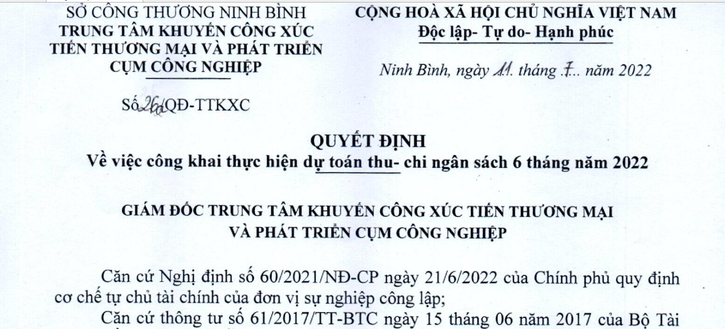 Công khai thực hiện dự toán thu - chi ngân sách 6 tháng  năm 2022