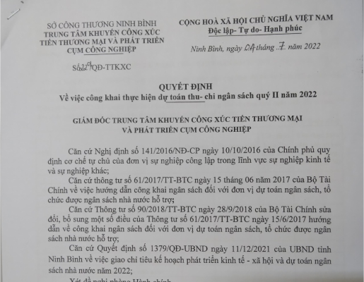 Công khai thực hiện dự toán thu- chi ngân sách quý II năm 2022